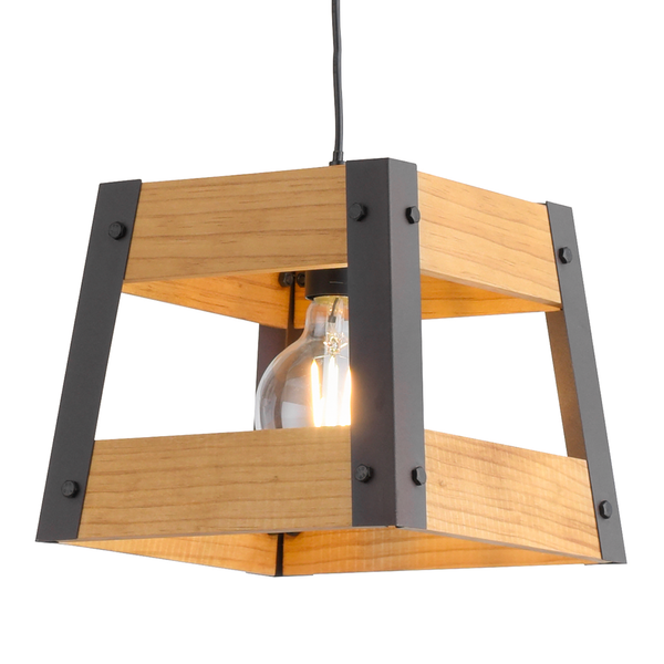 Pendelleuchte Crate I - Kiefer massiv / Eisen - 1-flammig