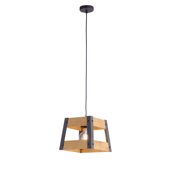 Pendelleuchte Crate I - Kiefer massiv / Eisen - 1-flammig