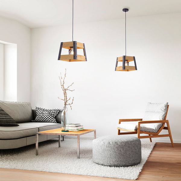Pendelleuchte Crate I - Kiefer massiv / Eisen - 1-flammig