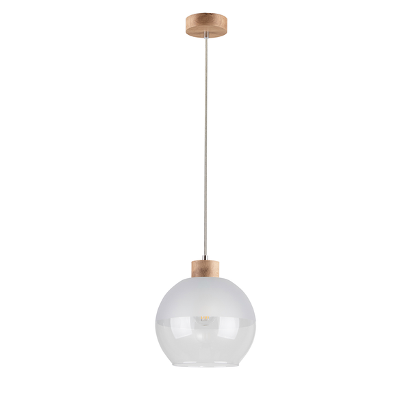 Pendelleuchte Linea I - Satiniertes glas / Eiche massiv - Flammenanzahl: 1