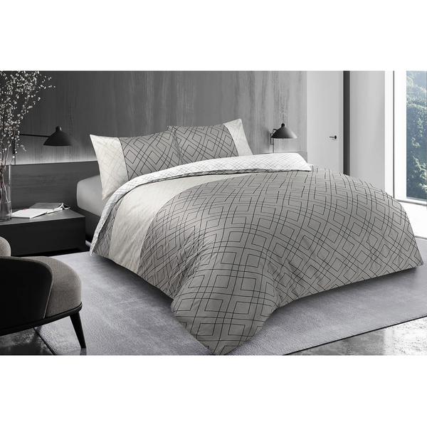 Bettwäsche Heather - Baumwollsatin - Grau - 155 x 220 cm + Kissen 80 x 80 cm