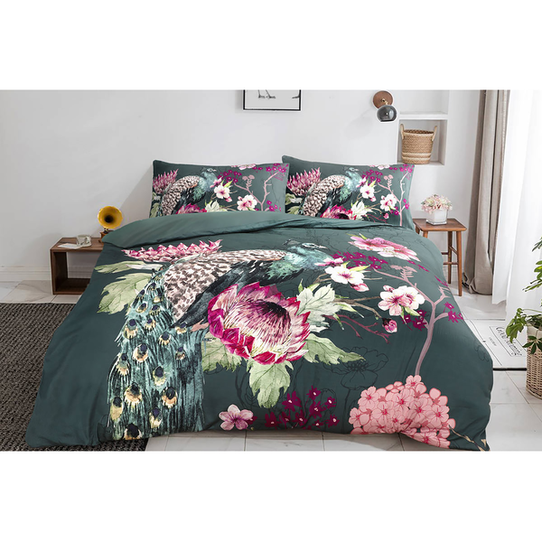 Bettwäsche Blossom - Baumwollsatin - Mehrfarbig - 140 x 200 cm + Kissen 65 x 65 cm