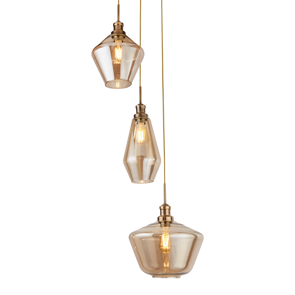 Pendelleuchte Mia - Glas / Stahl - 3-flammig - Beige