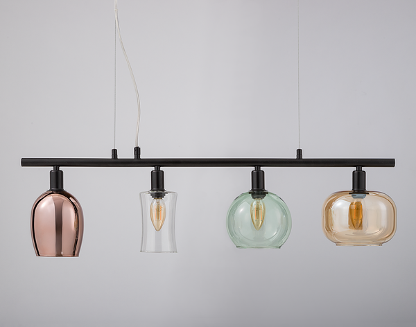 Pendelleuchte Telesto - Klarglas / Eisen - 4-flammig