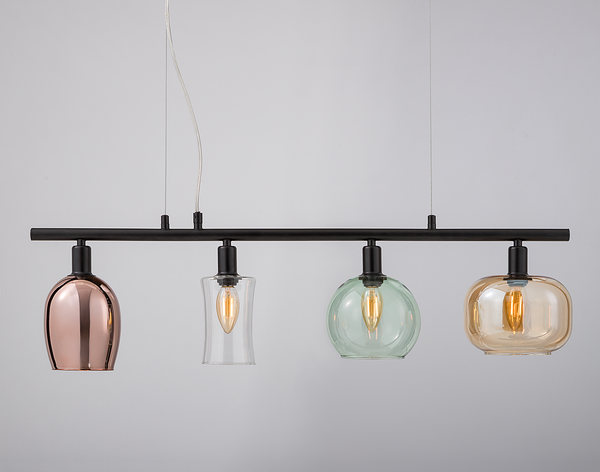 Pendelleuchte Telesto - Klarglas / Eisen - 4-flammig