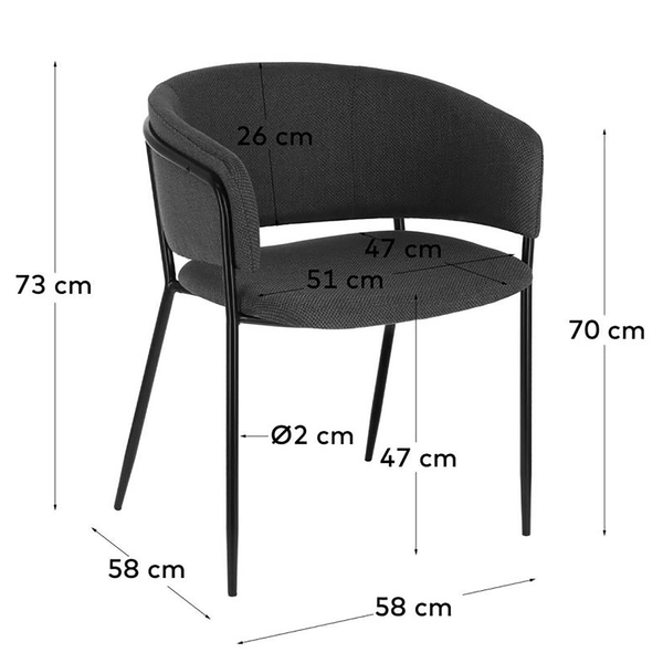 Armlehnenstuhl Vilhena II - Webstoff / Stahl - Dunkelgrau / Schwarz - Dunkelgrau