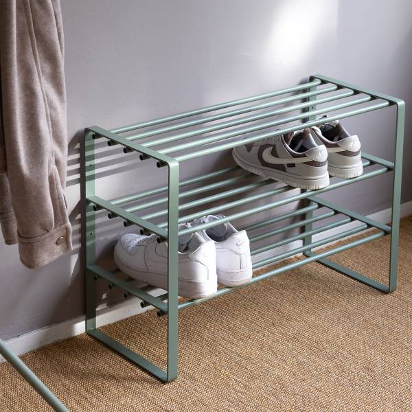 Schuhregal Rex mit 3 Ablagen - Metall - Mintgrau - Breite: 70 cm