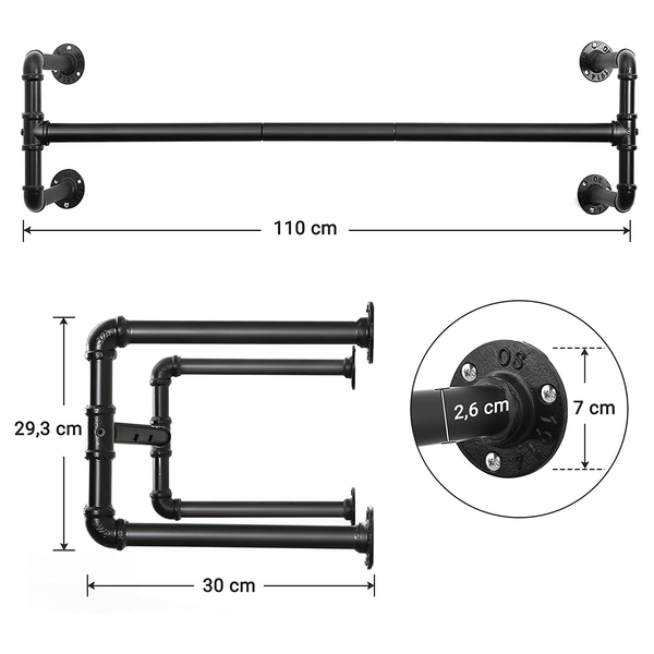 Garderobenleiste Corydon - Metall - Schwarz - 2er Set
