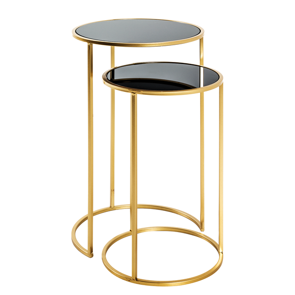 Beistelltisch Driff I (2er-Set) - Glas / Metall - Schwarz / Gold