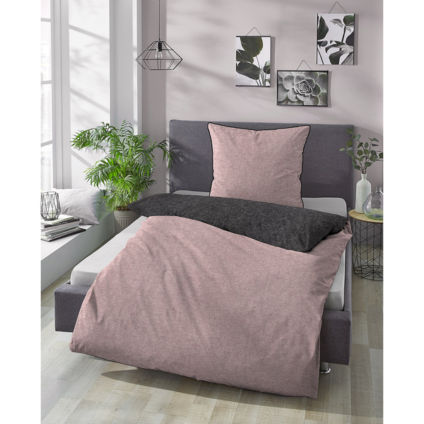 Melange-Flanell Bettwäsche 0840500 - Melange / Flanell - Brombeere - 135 x 200 cm + Kissen 80 x 80 cm