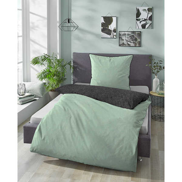 Melange-Flanell Bettwäsche 0840500 - Melange / Flanell - Pastellgrün - 135 x 200 cm + Kissen 80 x 80 cm