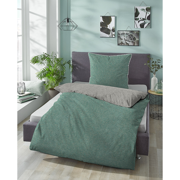 Melange-Flanell Bettwäsche 0840500 - Melange / Flanell - Mint - 135 x 200 cm + Kissen 80 x 80 cm