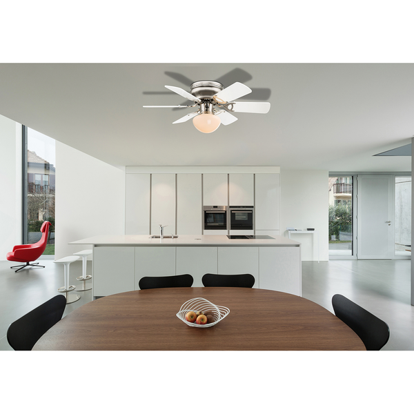 Deckenventilator Ugo - Opalglas / Eisen - 1-flammig - Weiß