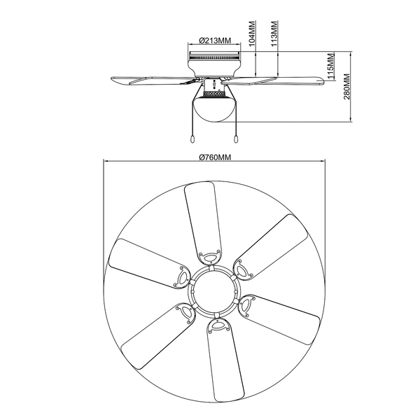 Deckenventilator Ugo - Opalglas / Eisen - 1-flammig - Weiß