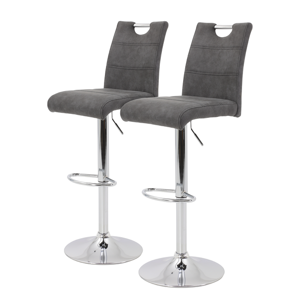 Barstuhl Mansfield (2er-Set) - Microfaser / Stahl - Vintage Grau