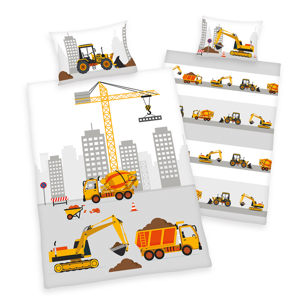 Kinderbettwäsche Baustelle - Baumwolle - Mehrfarbig