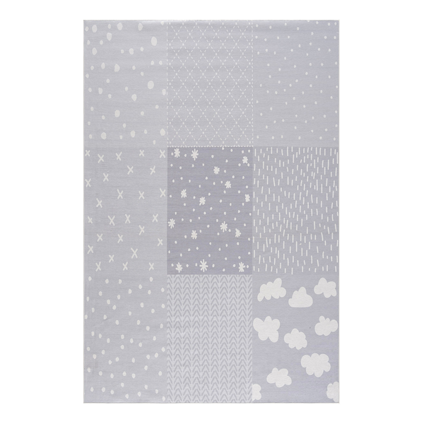 Kinderteppich Patchwork - Polyester / Baumwolle - Hellgrau / Weiß - 90 x 160 cm
