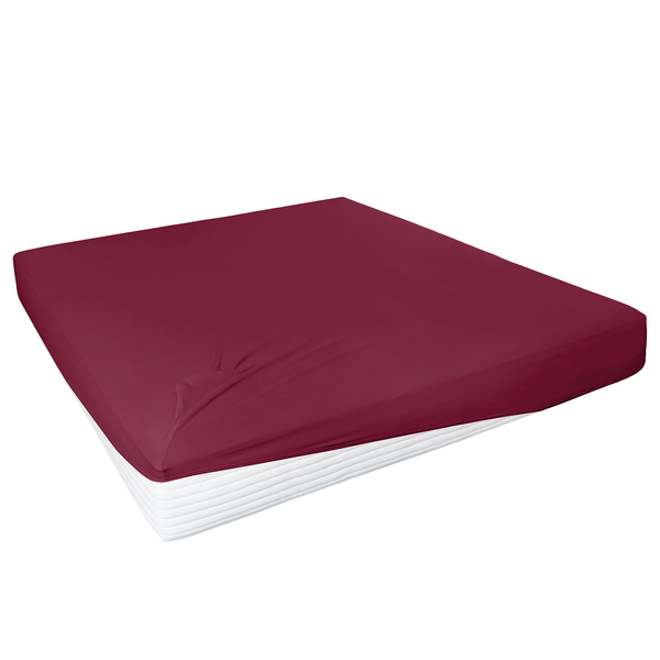 Boxspring-Elastan-Spannbettttuch - Baumwolle / Elastan - Bordeaux - 190 x 200 cm