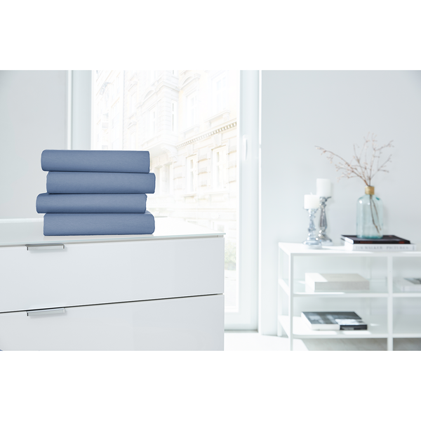 Boxspring-Elastan-Spannbettttuch - Baumwolle / Elastan - Blau - 190 x 200 cm