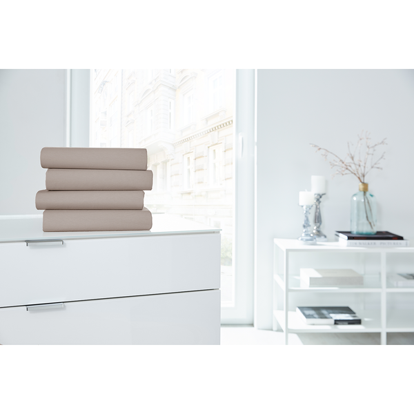 Boxspring-Elastan-Spannbettttuch - Baumwolle / Elastan - Cappuccino - 150 x 200 cm