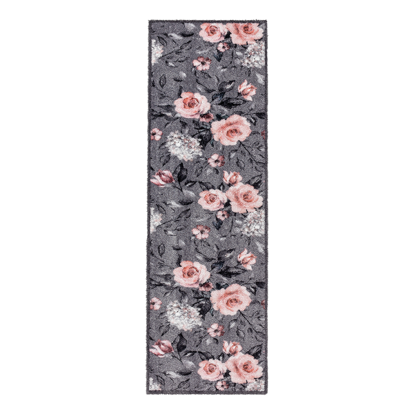 Fuß-und Sauberlaufmatte Pure&Soft Blumen - Kunstfaser - Grau / Rosa