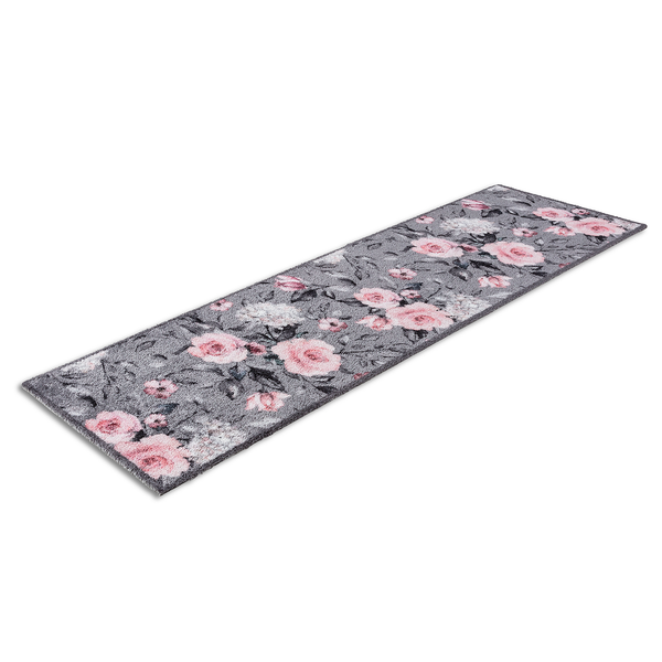Fuß-und Sauberlaufmatte Pure&Soft Blumen - Kunstfaser - Grau / Rosa