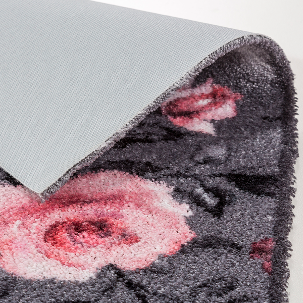 Fuß-und Sauberlaufmatte Pure&Soft Blumen - Kunstfaser - Grau / Rosa