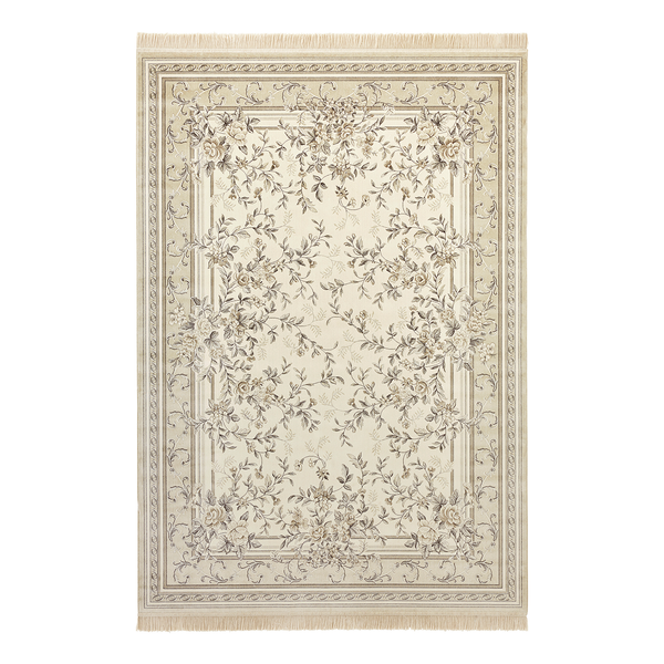 Kurzflorteppich Antik Flowers - Viskose / Baumwolle - Hellbeige - 95 x 140 cm