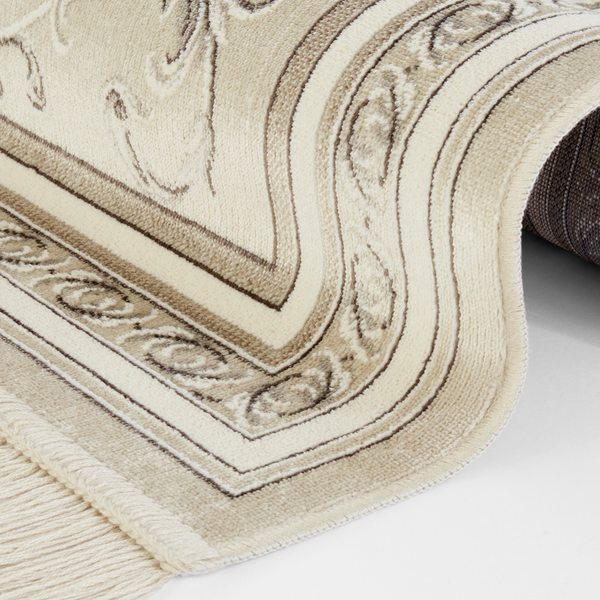 Kurzflorteppich Antik Flowers - Viskose / Baumwolle - Hellbeige - 95 x 140 cm