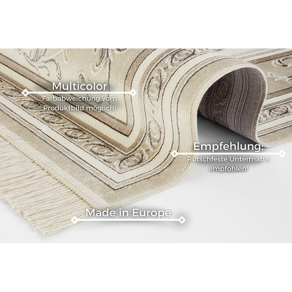 Kurzflorteppich Antik Flowers - Viskose / Baumwolle - Hellbeige - 95 x 140 cm