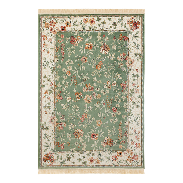 Kurzflorteppich Oriental Flowers - Viskose / Baumwolle - Grün - 95 x 140 cm