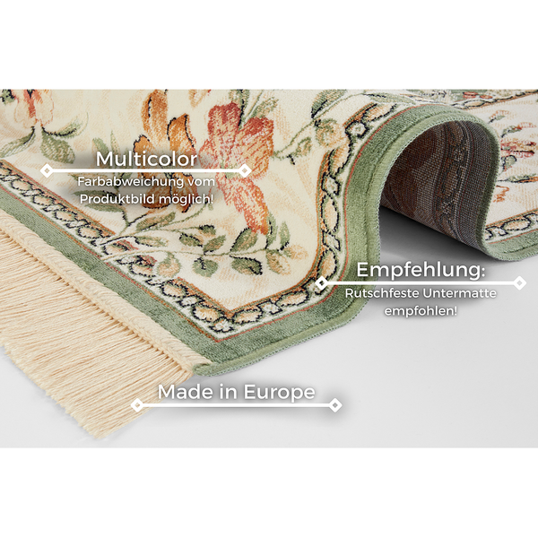 Kurzflorteppich Oriental Flowers - Viskose / Baumwolle - Grün - 95 x 140 cm
