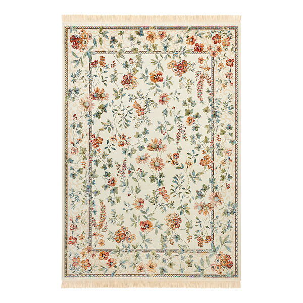 Kurzflorteppich Oriental Flowers - Viskose / Baumwolle - Creme - 160 x 230 cm