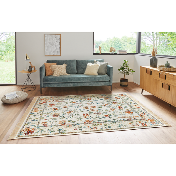 Kurzflorteppich Oriental Flowers - Viskose / Baumwolle - Creme - 95 x 140 cm