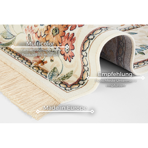 Kurzflorteppich Oriental Flowers - Viskose / Baumwolle - Creme - 95 x 140 cm