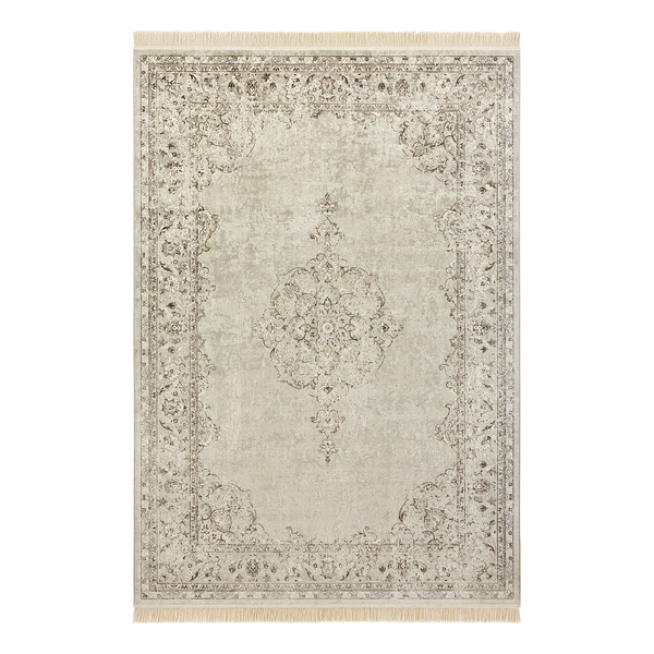 Teppich Oriental Vintage Medaillon - Viskose / Baumwolle - Creme - 95 x 140 cm