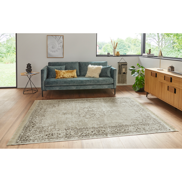 Teppich Oriental Vintage Medaillon - Viskose / Baumwolle - Creme - 95 x 140 cm