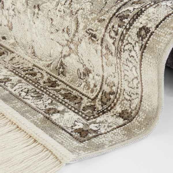 Teppich Oriental Vintage Medaillon - Viskose / Baumwolle - Creme - 95 x 140 cm