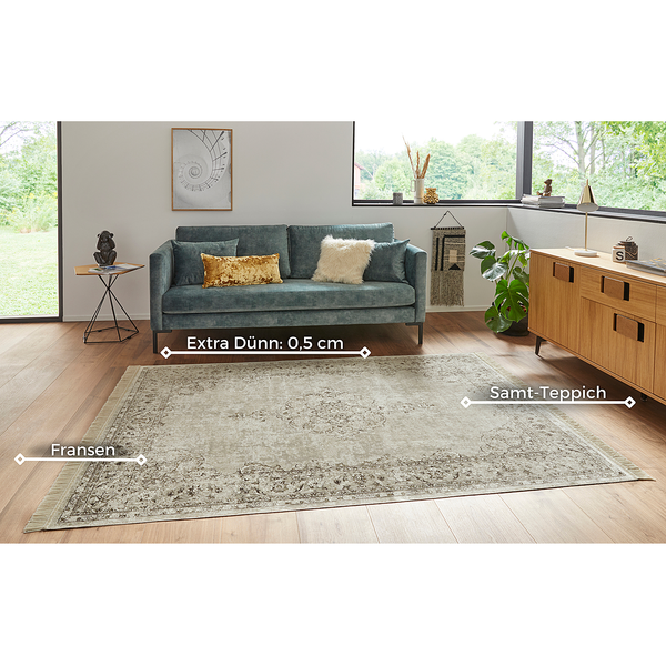 Teppich Oriental Vintage Medaillon - Viskose / Baumwolle - Creme - 95 x 140 cm