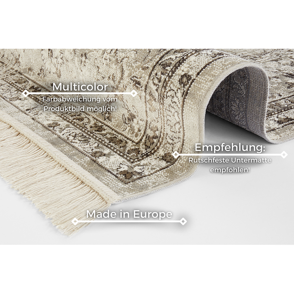 Teppich Oriental Vintage Medaillon - Viskose / Baumwolle - Creme - 95 x 140 cm