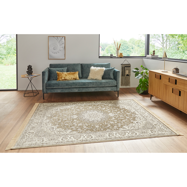 Kurzflorteppich Antik Nain - Viskose / Baumwolle - Olivgrün - 95 x 140 cm