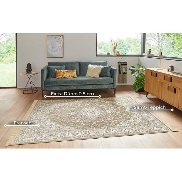 Kurzflorteppich Antik Nain - Viskose / Baumwolle - Olivgrün - 95 x 140 cm