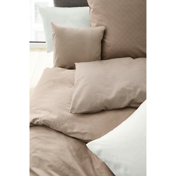 Mako-Satin Bettwäsche Falsches Uni - Baumwolle - Beige - 155 x 220 cm + Kissen 80 x 80 cm