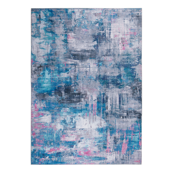 Kurzflorteppich Prima I - Polyester - Grau / Blau - 80 x 150 cm