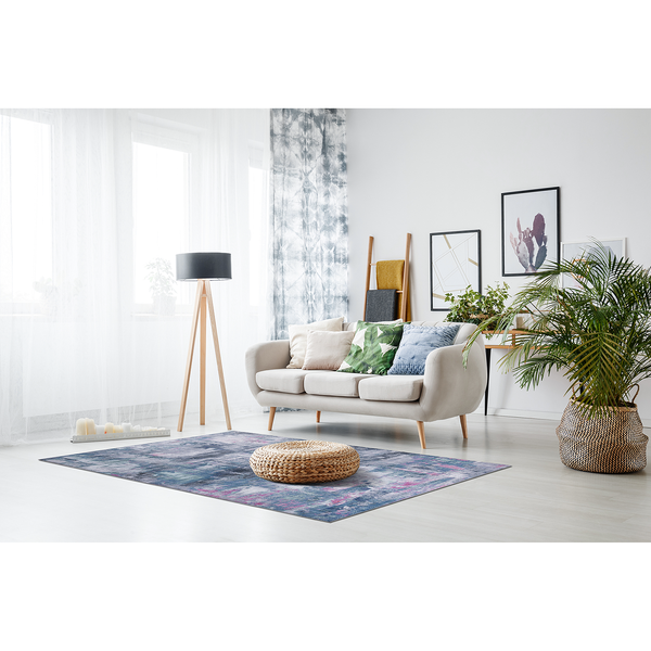 Kurzflorteppich Prima I - Polyester - Grau / Blau - 80 x 150 cm