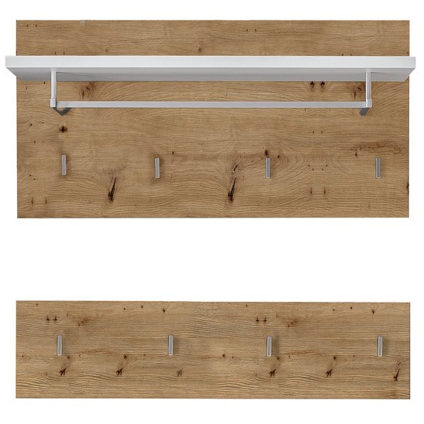 Wandgarderobe Liffre - Eiche Artisan Dekor / Hochglanz Weiß
