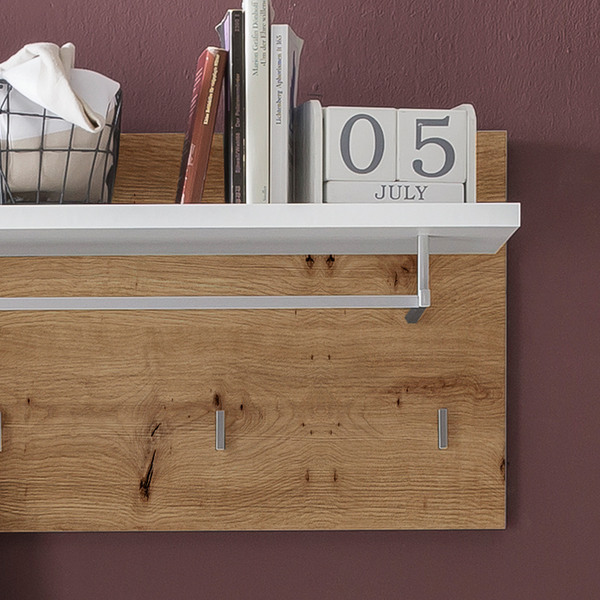 Wandgarderobe Liffre - Eiche Artisan Dekor / Hochglanz Weiß
