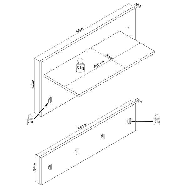 Wandgarderobe Liffre - Eiche Artisan Dekor / Hochglanz Weiß