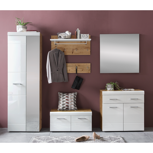 Wandgarderobe Liffre - Eiche Artisan Dekor / Hochglanz Weiß