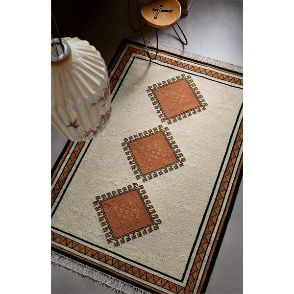 Wollteppich Afoud - Schurwolle - Weiß / Terracotta - 80 x 150 cm